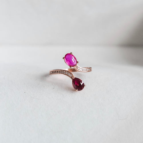 Toi Et Moi Rose Gold Vermeil Bypass Ring (Lab Ruby)