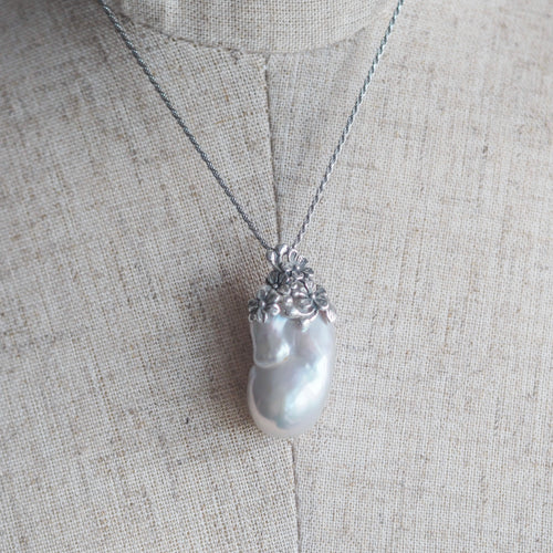 Floral Sterling Silver Baroque Pearl Necklace
