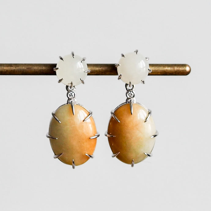 Yuzu Honey White Nephrite & Vintage Yellow Jadeite Earrings