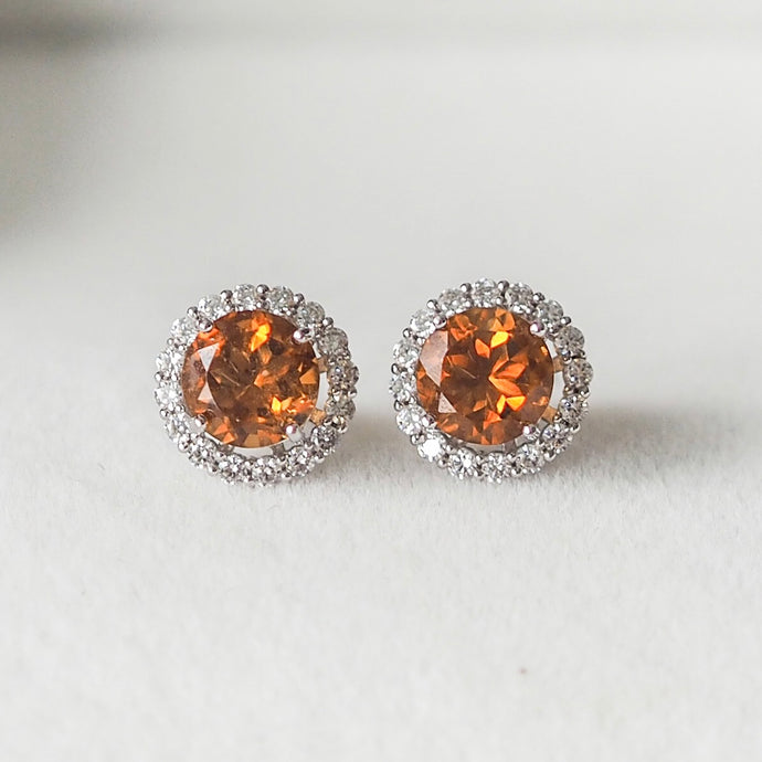 14k White Gold Natural Citrine Studs with Halo Jacket